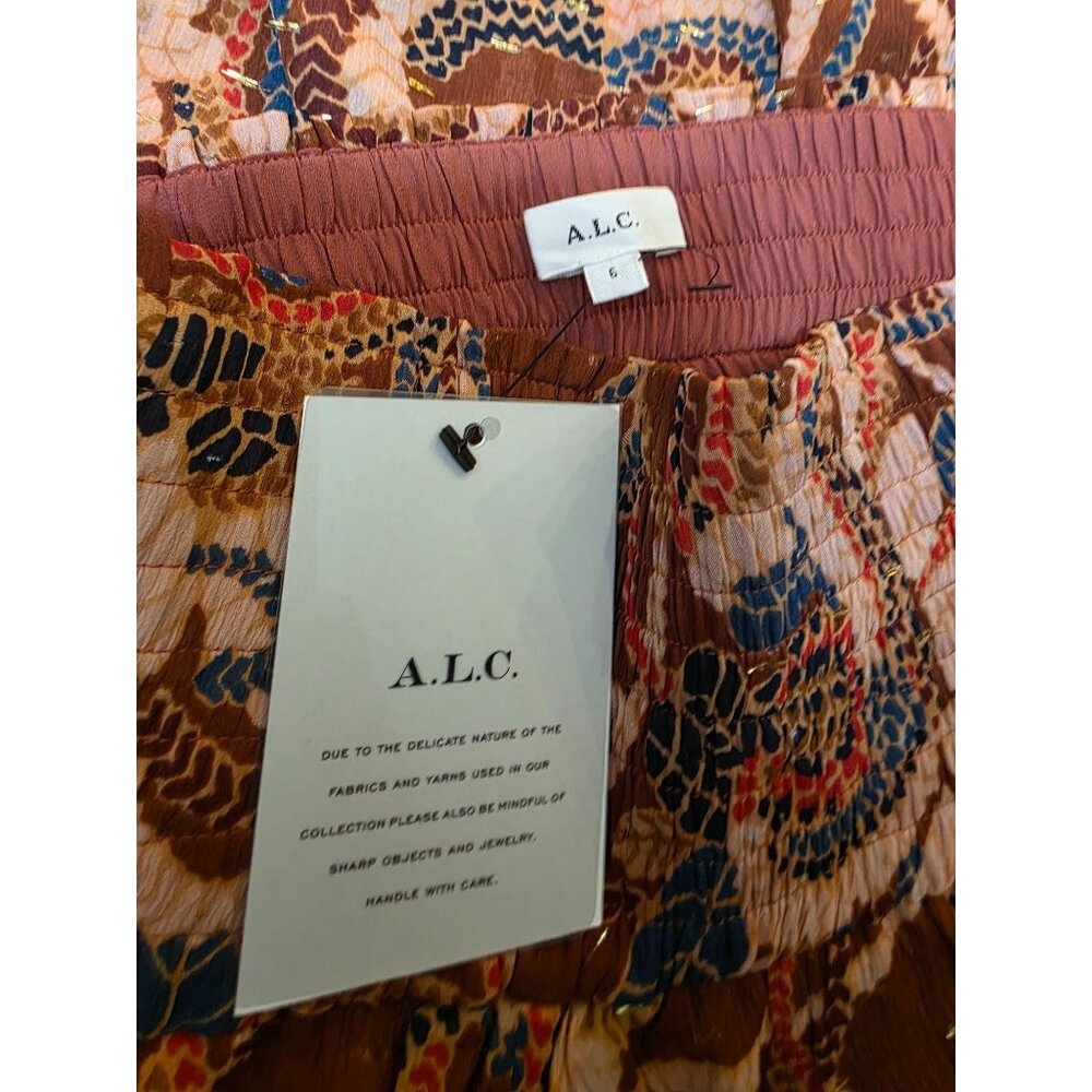 A.L.C. NWT Metallic Silk Skirt Tiered Ruffle Mini 6 ALC - Picture 5 of 6